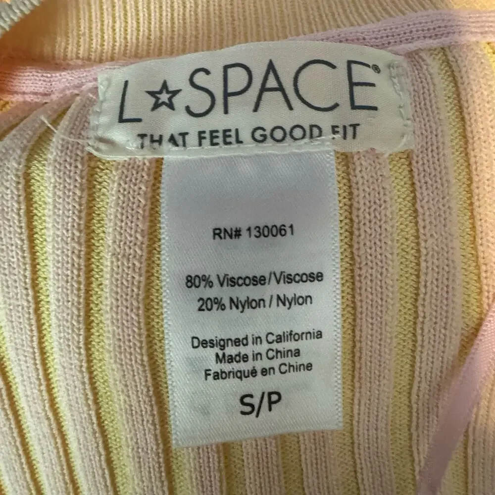 L*Space Two-Tone Rib Sundown Cardigan in Rose Quartz/Mellow Yellow NWOT Small